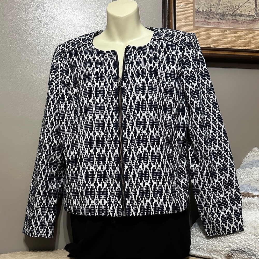 J.Crew Factory Jacquard Motorcycle Jacket Black White size medium